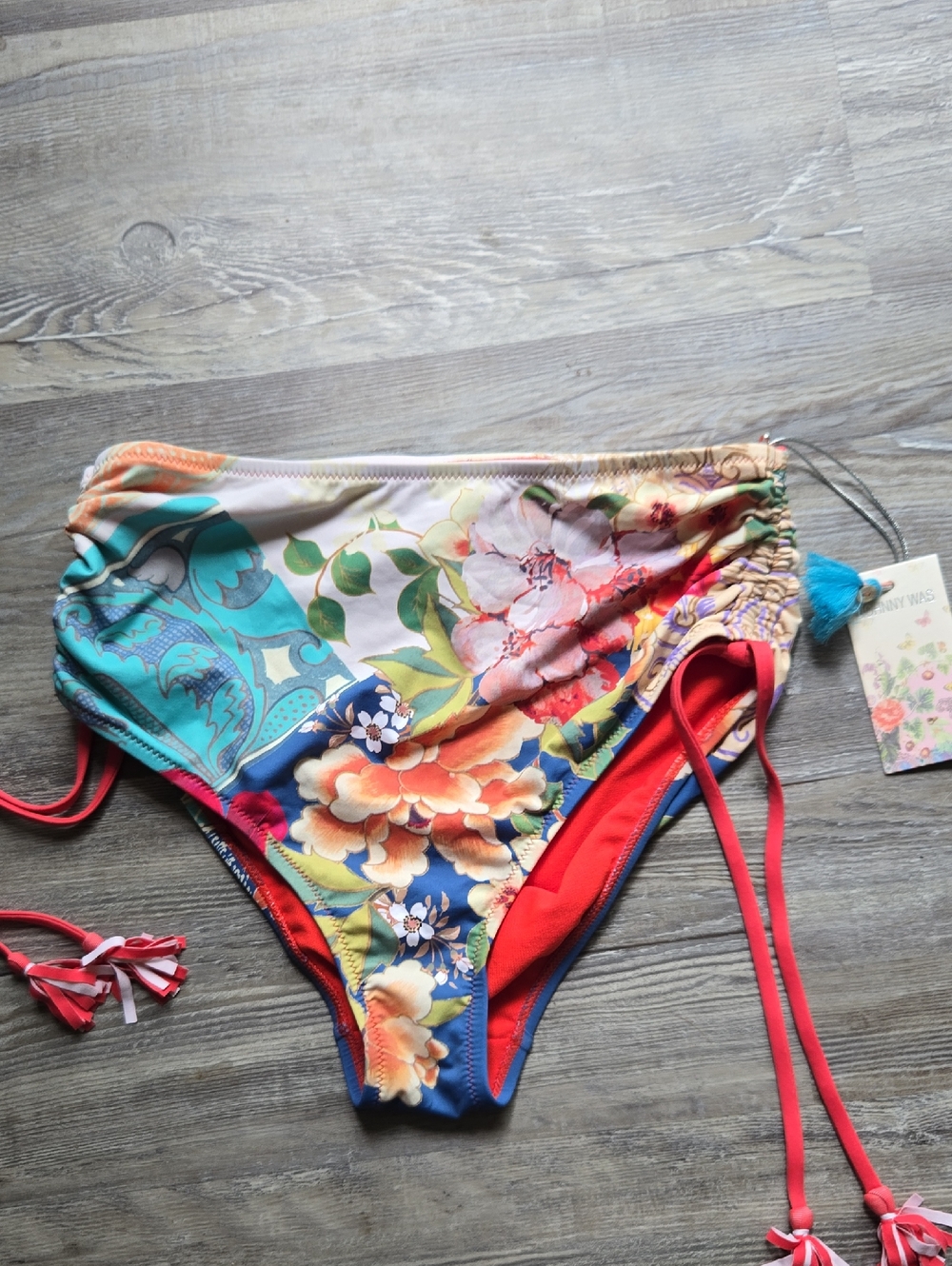 Johnny Was Multicolor Floral Bikini Bottoms - Turquoise, Red, Coral, Navy